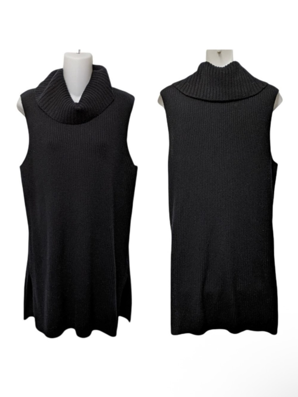 HALOGEN Merino Wool Cashmere Minimalist Ribbed Tunic Turtleneck Sweater M